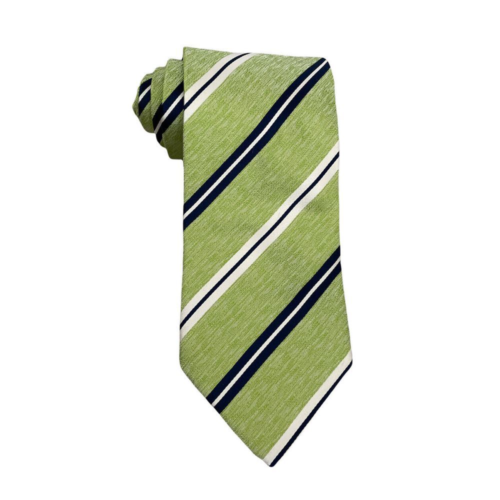 A. Testoni Men's Green & Blue Striped‎ Silk Textured Tie Italy 3 7/8" x 59" Mint
